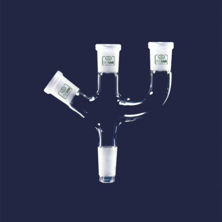 İsolab Adaptör - 3 Boyunlu - Açılı/Paralel - Dişi Ns 24/29 - Erkek Ns 19/26 - Açılı/Paralel Dişi Ns 19/26